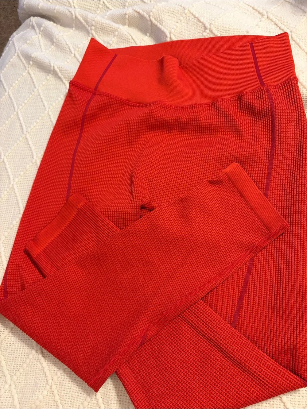 OFFLINE by Arie Red Ribbed Leggings Set - Women's High-Waist Crop Top & Leggings